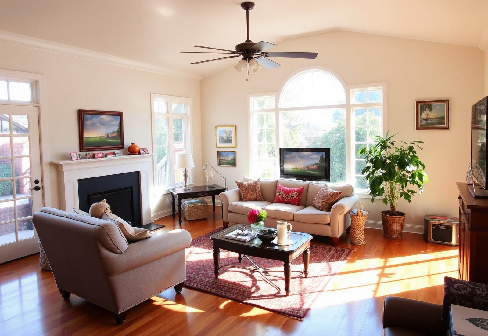 Warm, lived-in Peninsula living room with morning light